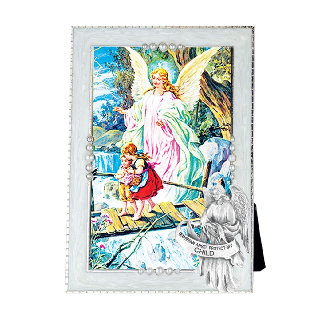 Guardian Angel Picture Frame Pearlized Frame Catholic Gifts Etsy