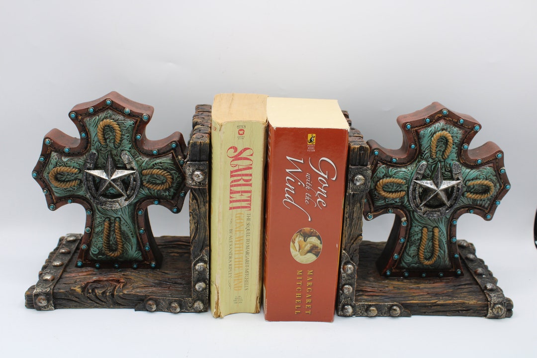Western Bookends Horseshoes Stars Cross Ranch Country Western Etsy