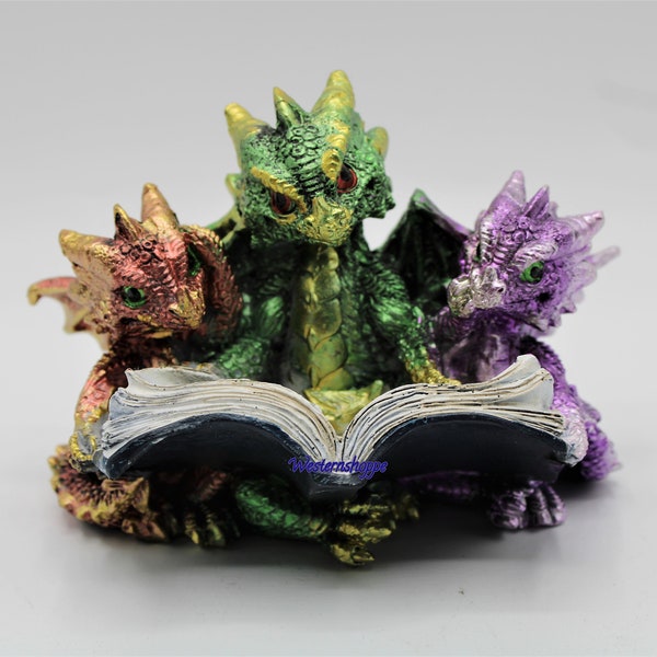 Dragons Three Wise Baby Dragons Reading Statue 3.5"H Hand Painted New