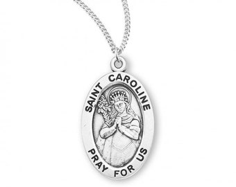 Saint Caroline Oval Sterling Silver Medal Catholic Gifts New