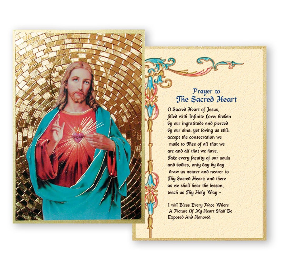 Jesus Sacred Heart Mosaic Plaque 4 X 6 Gold Foil With Prayer Religious ...