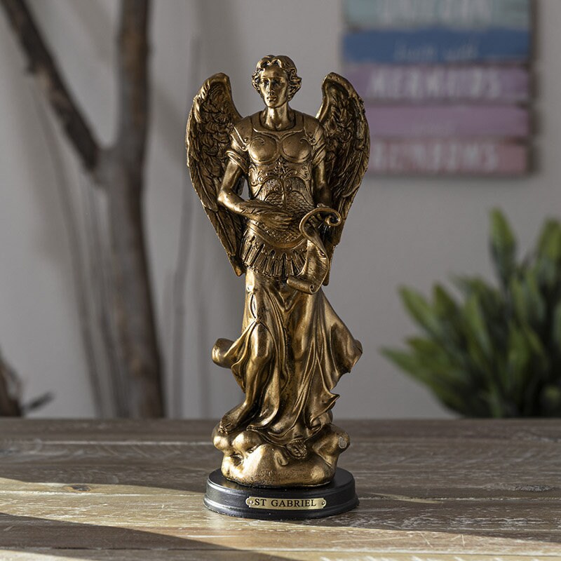 Archangel Gabriel Angel Sculpture with Gold Leaf Wings 82 Inch