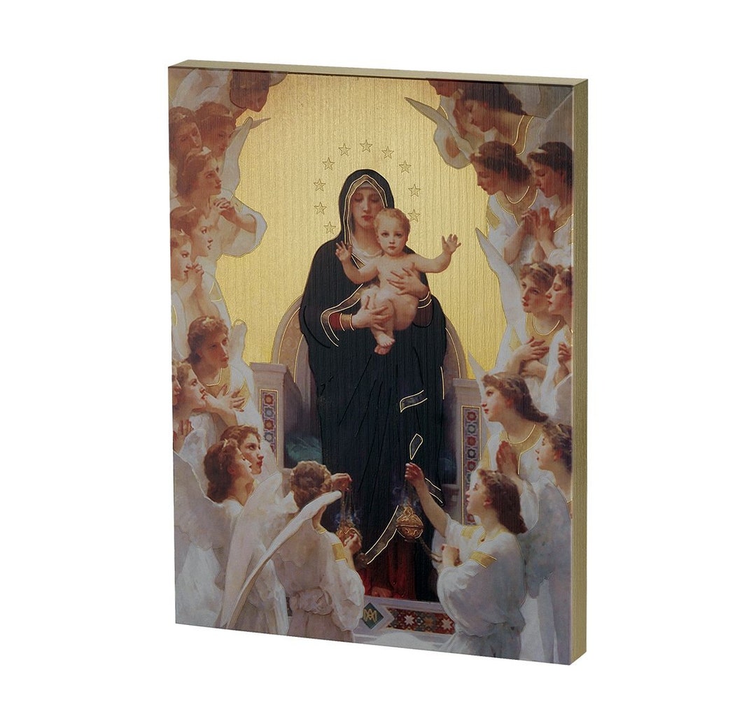 Catholic Bouguereau Queen of Angels Gold Embossed Wood Art Plaque New ...
