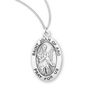 Catholic Patron Saint Joan of Arc Oval Sterling Silver Medal