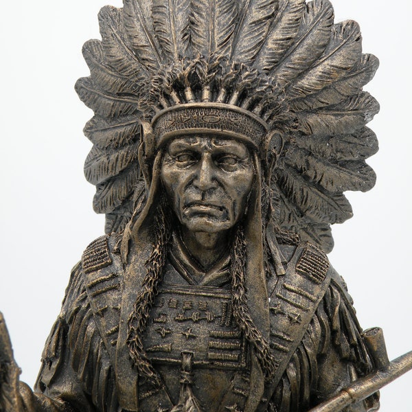 Native American Indian Chief "WE OFFER PEACE" Bronze Finish Resin Statue New