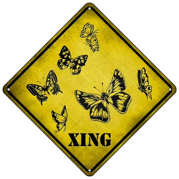 Butterfly Crossing Warning Tin Sign Bumble Bee Wall Decor Yard Art Garden Decor
