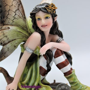 Fairyland Autumn Fairy Elf Sitting on Oak Leaf Figurine Hand Painted New