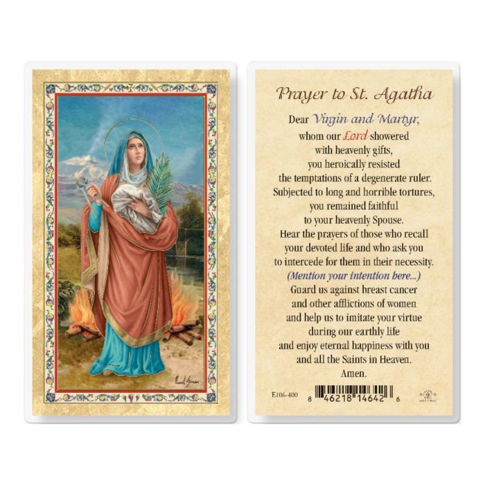 St Agatha Prayer Cards Hot Gold Stamped Laminated Set of 2 Etsy