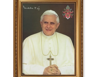 Pope Benedict XVI Print with Antique Gold Leaf Beveled Frame with Bead Inlay 15-1/2" x 19-1/2"