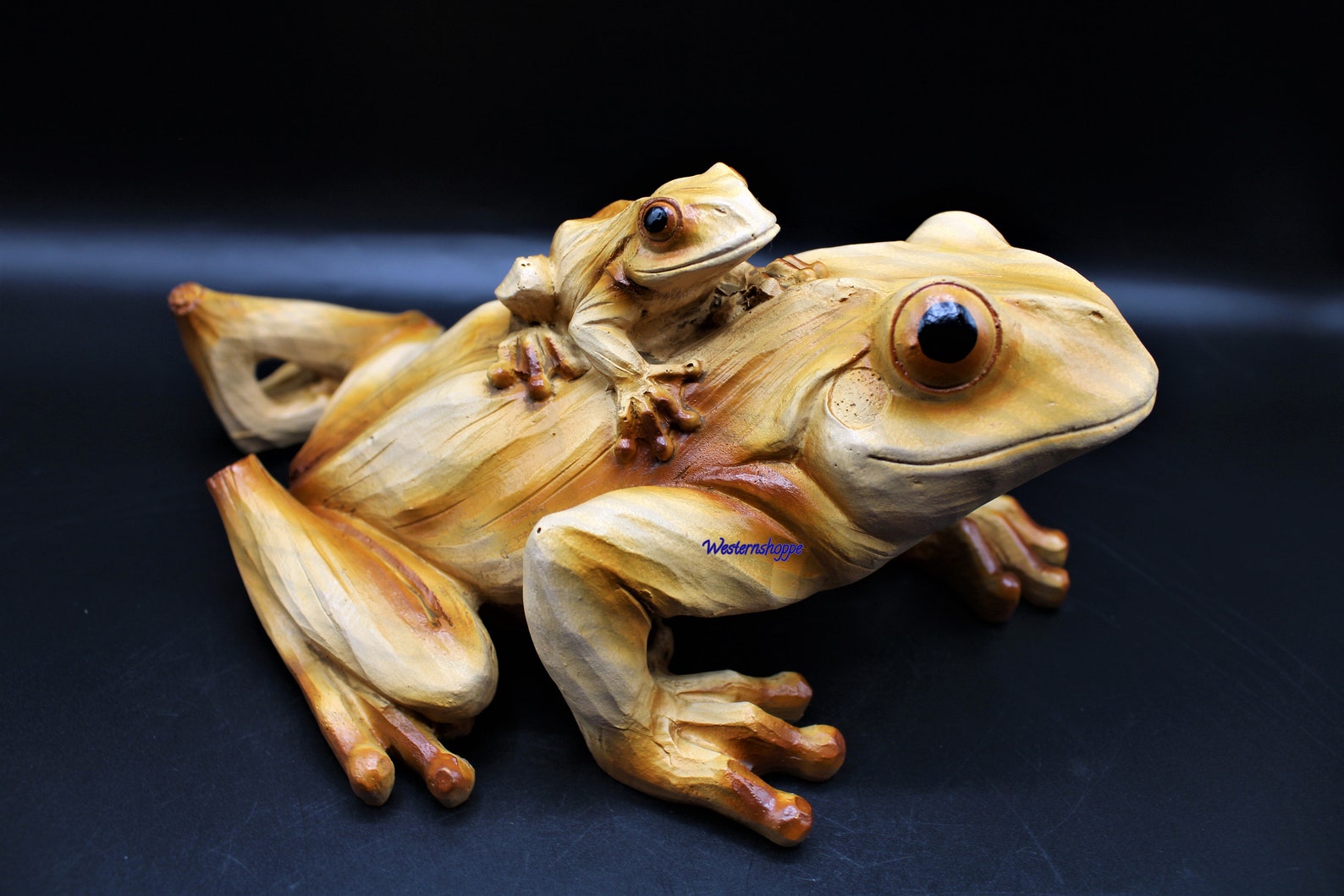 Garden Frog & Baby Statue Faux Wood Carving Statue Hand Etsy