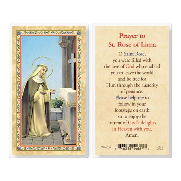 Prayer To St Rose Of Lima Holy Cards Laminated Hot Gold Stamped Set of 25