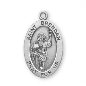 Catholic Patron Saint Brendan Oval Sterling Silver Medal New