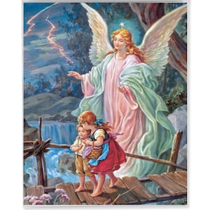 Guardian Angel Crossing the Bridge Framing Print 5" x 7" Religious Gifts Catholic Wall Decor