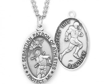 Saint Sebastian Oval Sterling Silver Football Male Athlete Medal Catholic Gifts