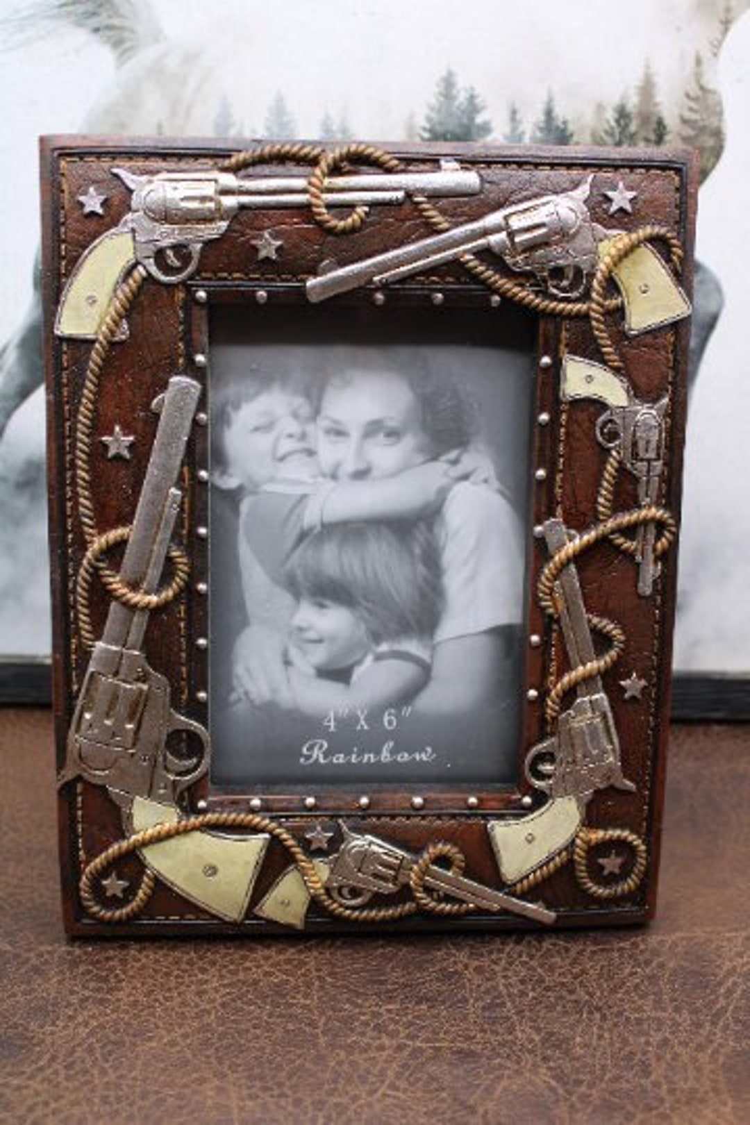 Western Pistol Rope Picture Frame Hand Painted Western Ranch - Etsy