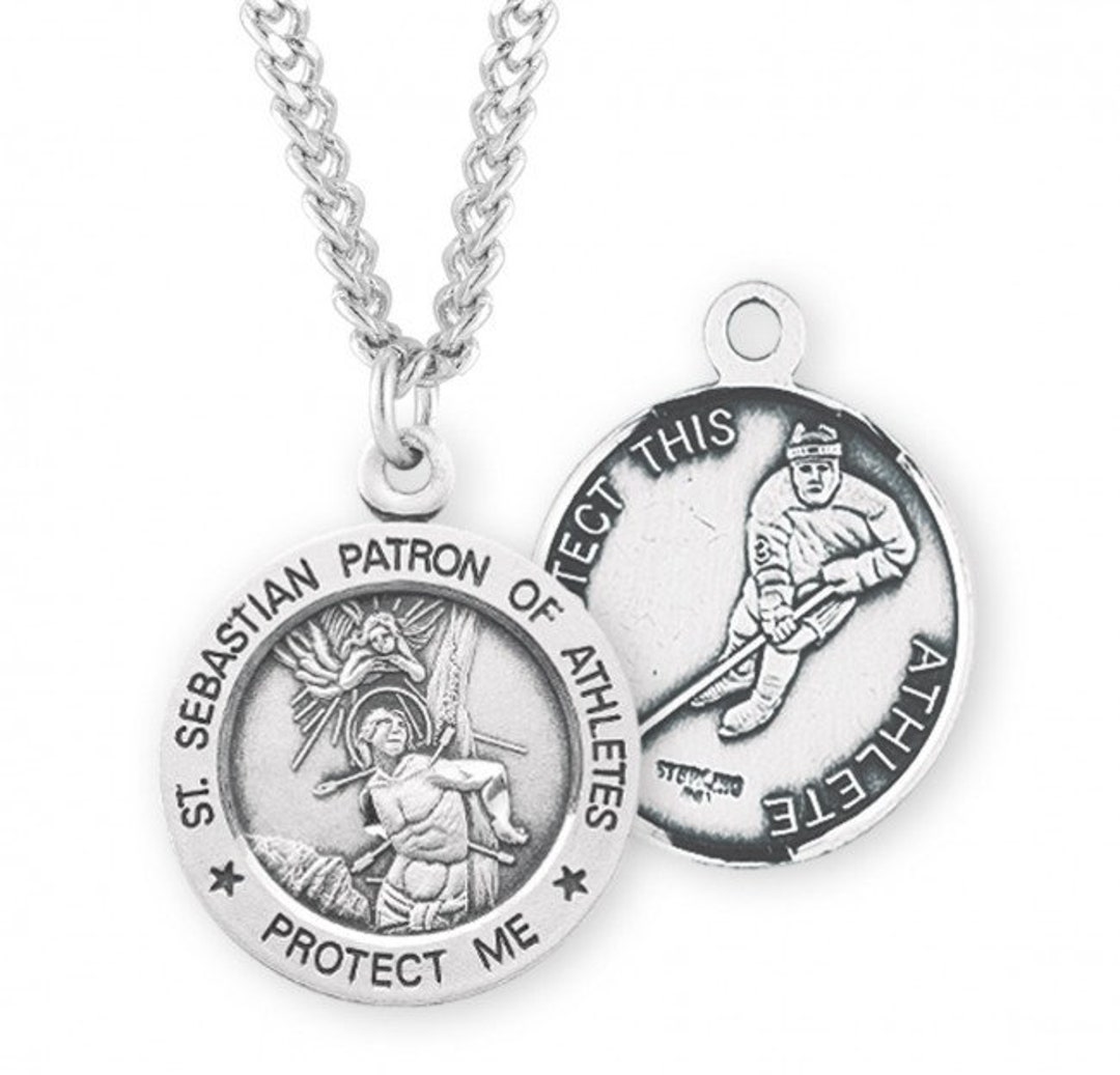 Saint Sebastian Round Sterling Silver Hockey Male Athlete Medal ...
