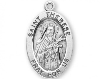 Patron Saint Therese of Lisieux Oval Sterling Silver Medal