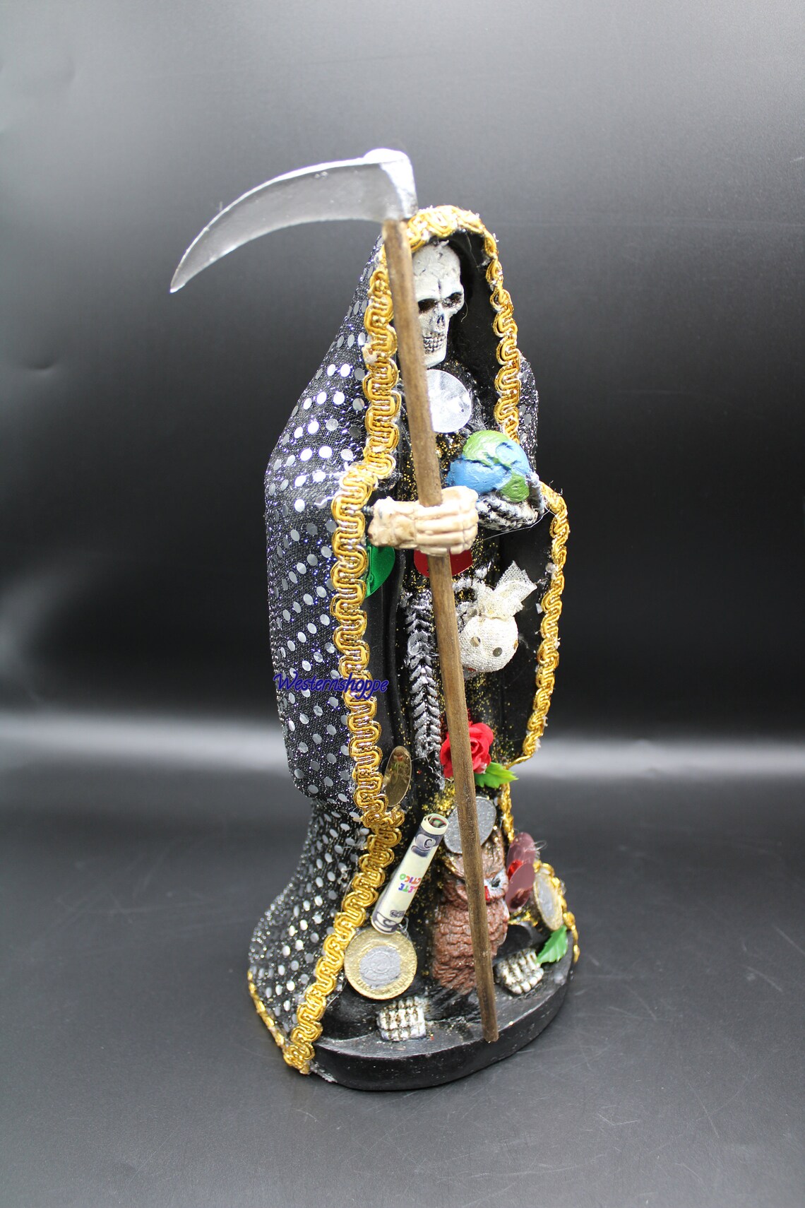 Santa Muerte Statue Black Fully Loaded Large 12 Tall Etsy