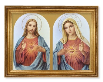 The Sacred Hearts Textured Print with 23 1/2" x 31" Antique Gold-Leaf Frame with Rope Detailing
