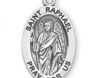Patron Saint Raphael Archangel Oval Sterling Silver Medal