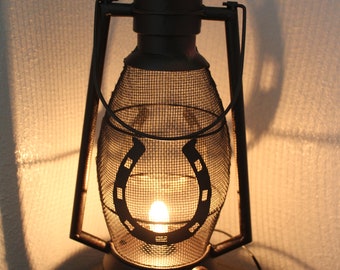 Western Lantern Horseshoe Design Rustic Electric Metal Lantern Lamp Or Shadow Caster New