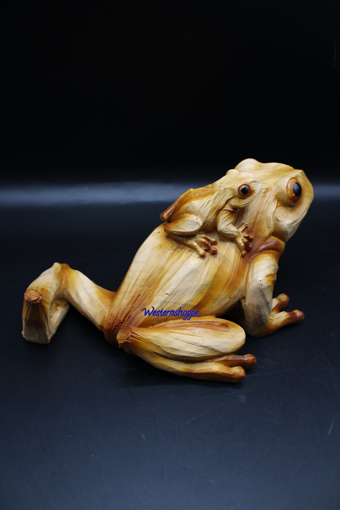 Garden Frog & Baby Statue Faux Wood Carving Statue Hand Etsy