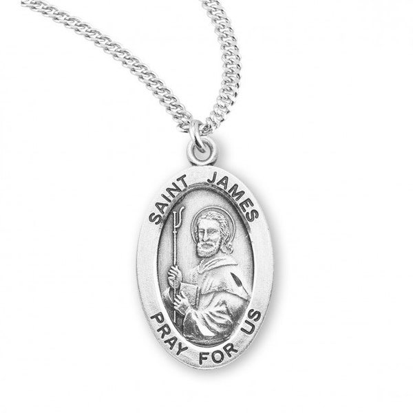 Catholic Patron Saint James Oval Sterling Silver Medal Catholic Gifts New