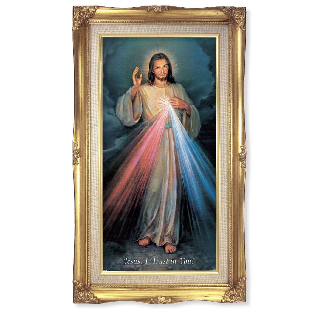 Jesus Divine Mercy Print With Antique Gold-leaf Wood Frame With Four ...
