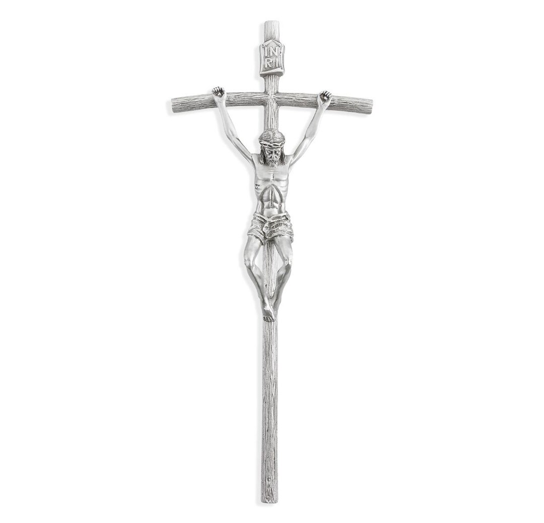 Wall Crucifix Pewter Papal Crucifix 8 Catholic Wall Decor Etsy
