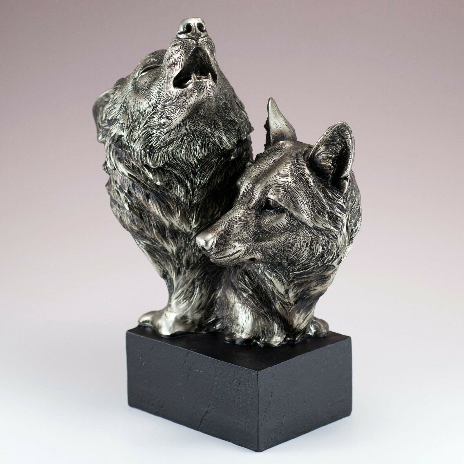 Wolf Head Bust With 2 Wolves Pewter/silver Tone Figurine Etsy