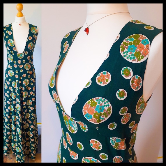 Vintage bottle green patterned cottagecore maxi dr