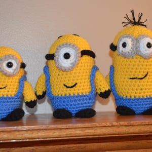 Crocheted Miniature Minions - Bob, Stuart, Kevin, handmade minions, dolls, toys