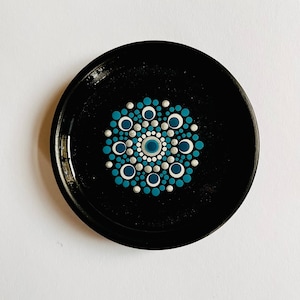 unique piece unique piece with dot painting ring bowl jewelry shelf blue & white dot art gift Hand-painted mandala coaster