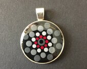 Round resin pendant with point painting mandala, optionally with chain, red, gray, gift, unique piece