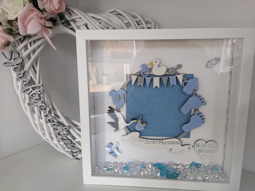 Personalised Baby Boy Box Frame, Blue, Baby Shower, New Baby, Lights, Personalised Gift, Gift