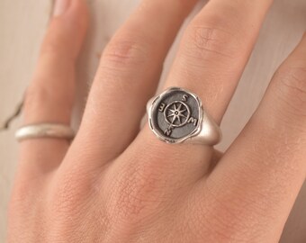 Cool Men's Jewellery - Boyfriend- Husband- Meaningful - Gift for Him - Vintage - Ancient - Wax stamp - Men's Compass Signet Ring