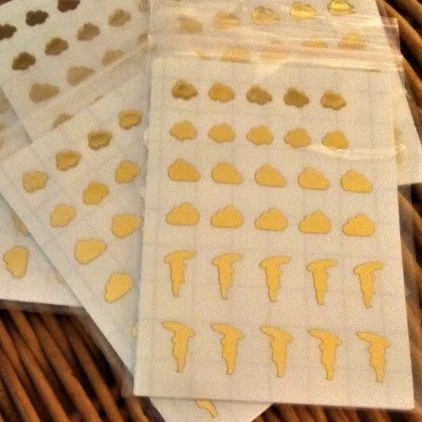 Gold Clouds and Gold Figure with Umbrella Nail Decals, Rain Nail Stickers, Stormy Nail Art