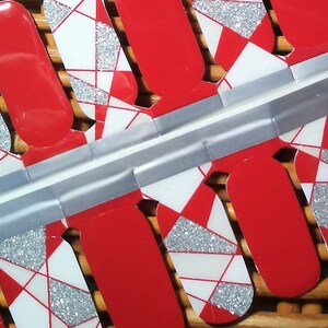 Red & Silver Glitter Geometric Nail Wraps: Real Polish Manicure