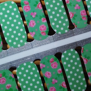 Red and Pink Roses and White Polka Dots Nail Wraps Made with Real Nail Polish for an Instant Manicure