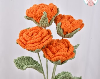 4/6Pack Handmade Crochet Rose Flower Bouquet, Knitted Floral Arrangement, Wedding Party Home Decor, Gift For Birthday, Teacher, Friends