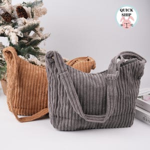Solid Color Corduroy Crossbody Bag,Minimalist Portable Tote,Reusable Shopping Bag,Handmade College Bag,Everyday Tote,Gift for Back to School