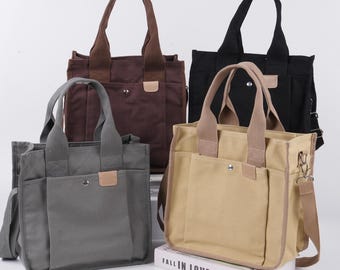 Grand sac cabas en toile, avec poches et fermeture éclair, sac bandoulière pour femme, sac cabas tendance et réutilisable, sac écologique et esthétique, idéal pour le travail, le quotidien ou comme cadeau d'anniversaire.