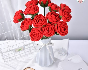 Red Rose Crochet Bouquet,Crochet Rose Flower,Housewarming Decoration,Handwoven Bouquet Rose,Birthday Gift,Wedding Bouquet,Mother's Day Gift