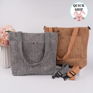 Cute Stylish Retro Corduroy Tote Bag w/Adjustable Strap,Large Capacity Purse,Lightweight Shoulder Bag for Women,Birthday Gift,Back to School
