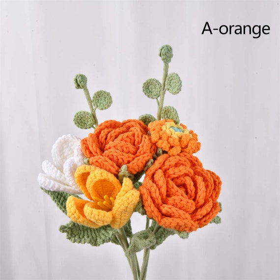 7Pack Crochet Flowers For Home Decor, Handmade Knit Rose Tulip Daisy Bouquet, Autumn Bouquet,Birthday/Anniversary Gifts