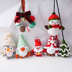 Cute Crochet Penguin Accessory,Knitted Santa Christmas Tree Snowman Bell,Car Mirror Hanging Accessories,Home Decor,Birthday,Holiday Gift