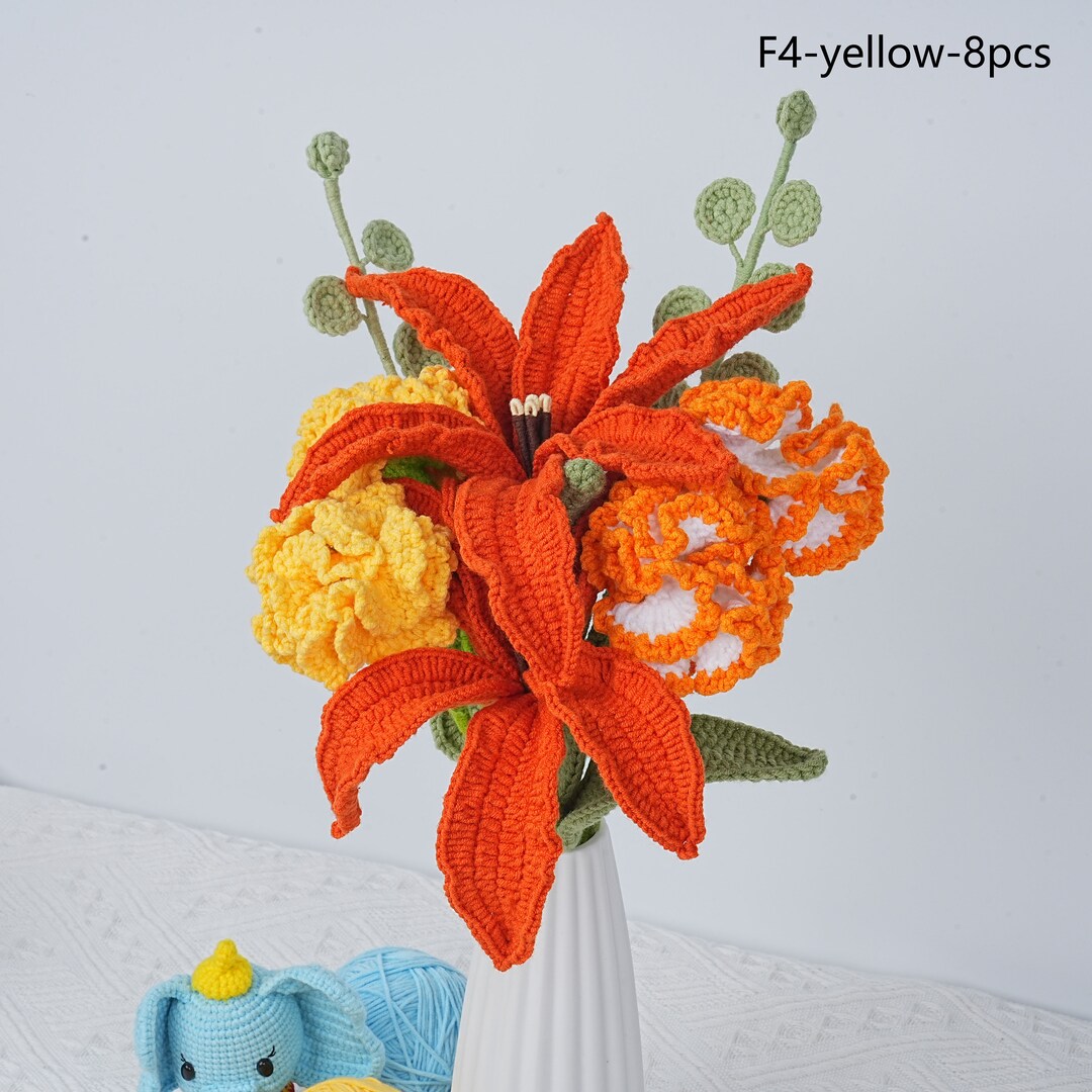 8pack Crochet Carnation Lily Bouquet Flower,orange Lily Flower
