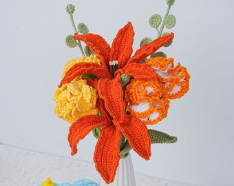 8pack Crochet Carnation Lily Bouquet Flower,orange Lily Flower Rose Knitted  Handmade,home Decor,birthday/graduation Gifts - Etsy