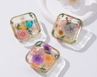 Pressed Flowers Resin Ring Dish, Square Floral Trinket Tray, Small Jewelry Storage, Wedding Party Favors, Birthday Gift