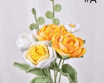 7Pack Crochet Flowers Bouquet For Autumn, Handmade Knit Rose Flowers, Bridal Bouquet, Unique Gifts for Friends, Mom, Anniversary